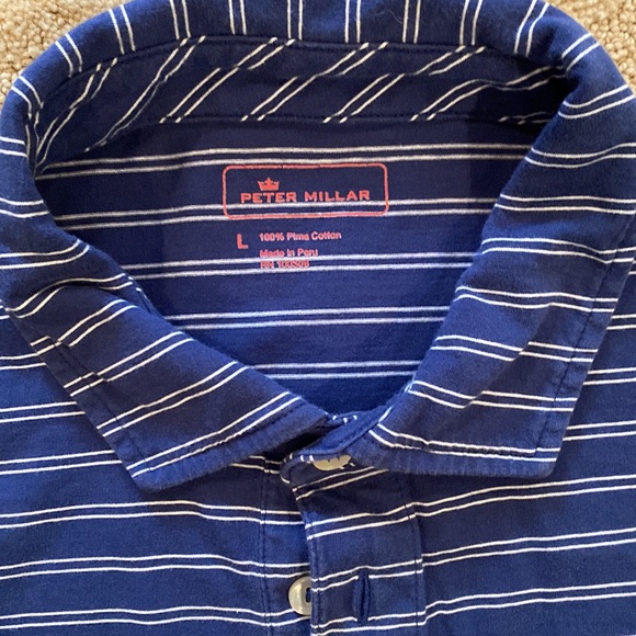 Men’s Peter Millar Blue and White Striped Polo Size Large - Picture 2 of 5